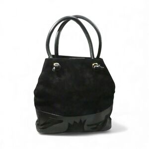 Salvatore Ferragamo Black Leather & Suede Knot Handle Tote Handbag/Bag